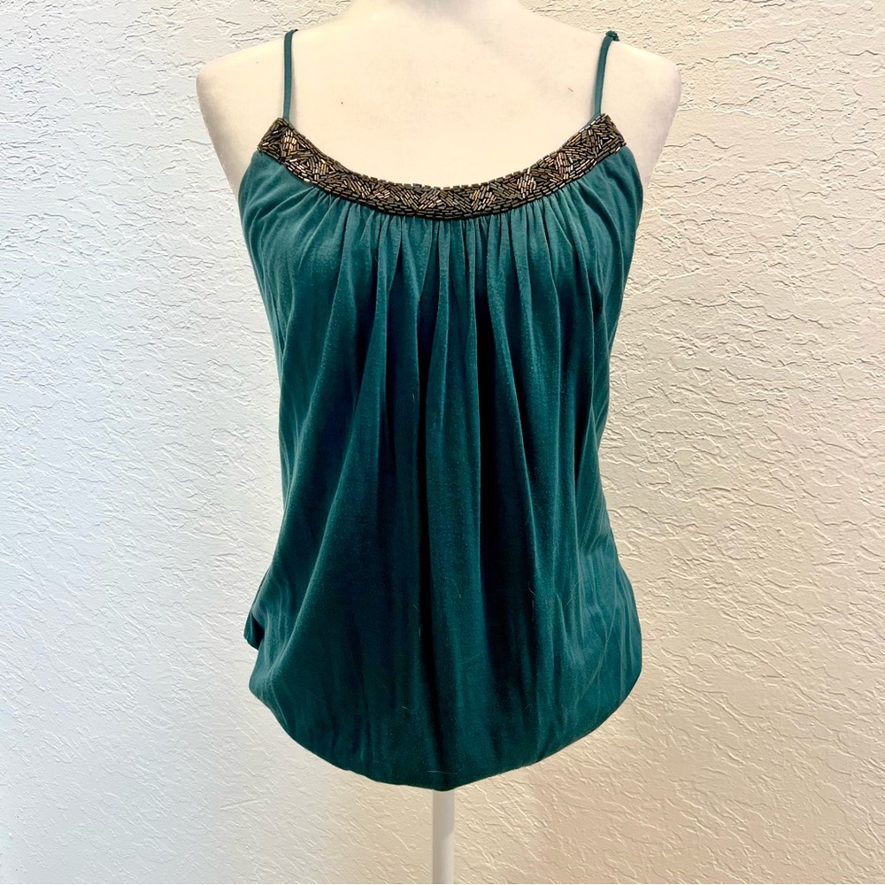 Candies teal cotton tank top jeweled top gathered flattering waist xl